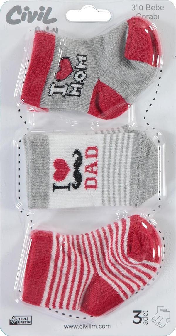 Civil Baby Bebek 3'lü Çorap Set Yenidoğan Kırmızı - Image 1