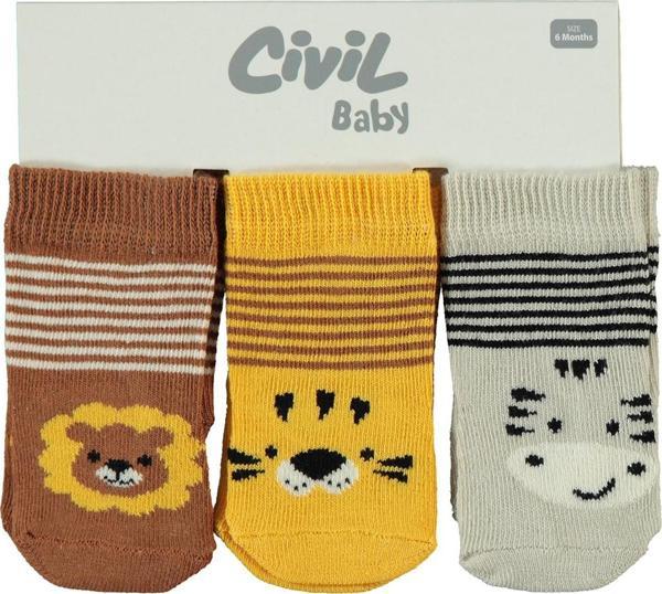 Civil Baby Erkek Bebek 3'lü Çorap Set 6-18 Ay Kahverengi - Image 1