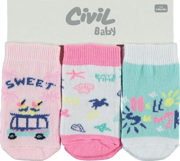 Civil Baby Kız Bebek 3'lü Bebek Çorap Set 6-18 Ay Pembe - Image 1