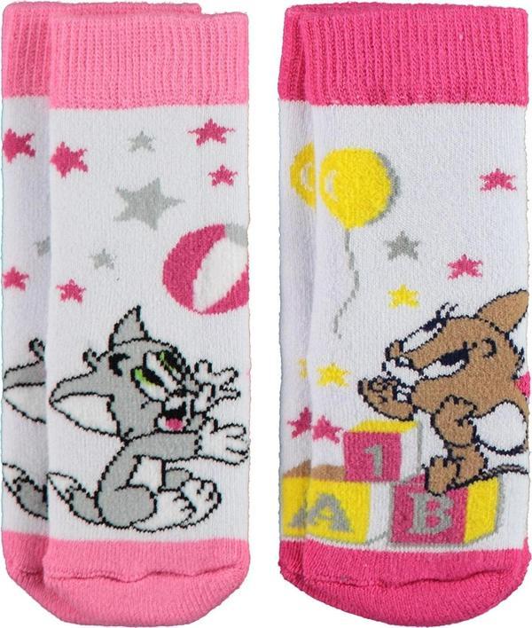 Tom And Jerry Kız Bebek 2'li Havlu Set Çorap 0-12 Ay Beyaz - Image 1