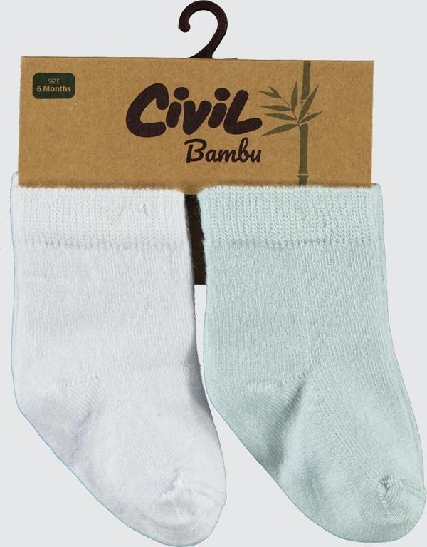 Civil Baby Bebek 2'li Bambu Çorap Set 0-12 Ay Beyaz-Mavi - Image 1