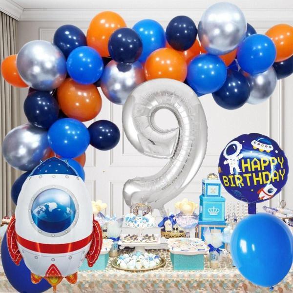 Tedaks 9 Yaş Uzay Temalı Doğum Günü Seti Uzay Mekiği Happy Birthday Yazı Renkli Balonlar Gümüş Folyo Rakam - Image 1