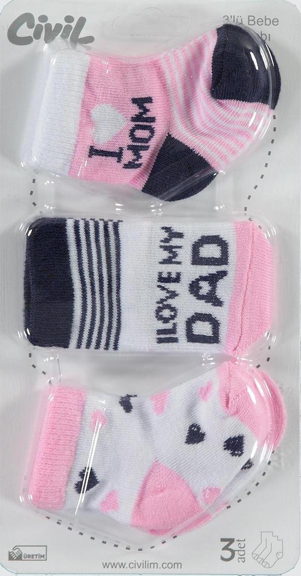 Civil Baby Kız Bebek 3'lü Çorap Set Yenidoğan Pembe - Image 1