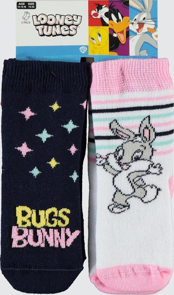 Bugs Bunny Kız Bebek Havlu Çorap 0-24 Ay Beyaz-Pembe - Image 1