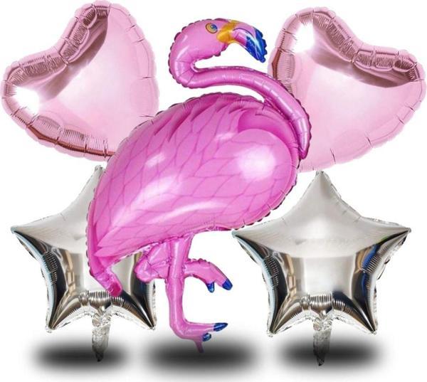 Tedaks 5 Li Flamingo Temalı Gümüş Folyo Yıldızlı Set Doğum Günü Süsü Parti Süsü - Image 1