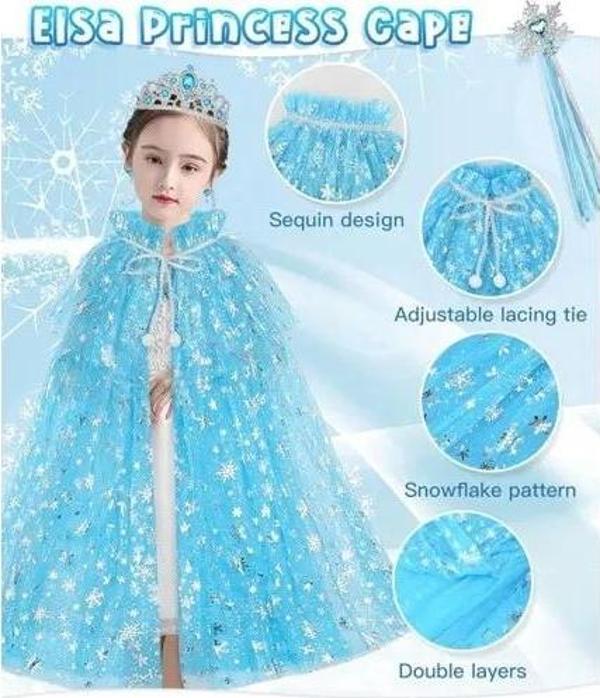 Frozen Elsa Pelerin Taç Asa ve Eldiven Seti 80 cm - Image 1