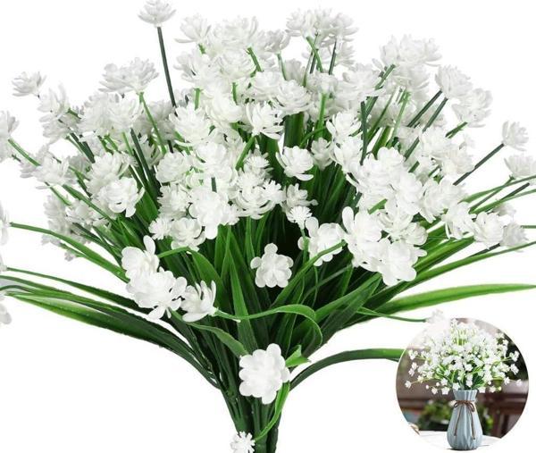 6lı Set Yapay Çiçek Sazlı Lotus Beyaz Renk 7 Dal Plastik  30cm  - Image 1