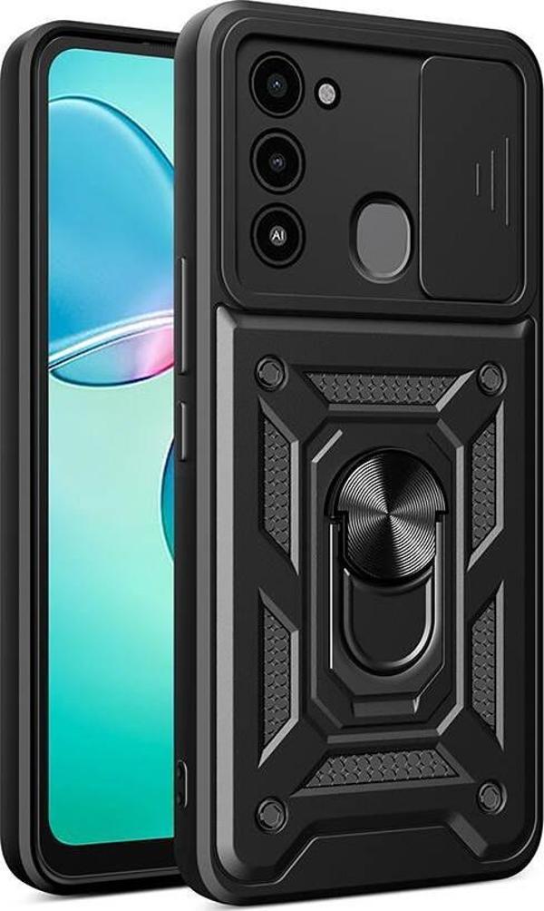 Tecno Spark 8C Uyumlu Kamera Koruma Sürgülü Standlı Tank Kılıf - Image 1