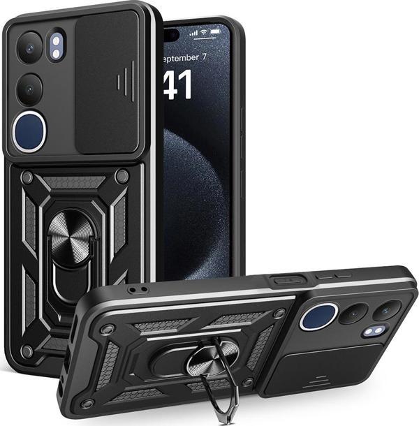 Vivo Y19s Uyumlu Kamera Koruma Sürgülü Standlı Tank Kılıf - Image 1
