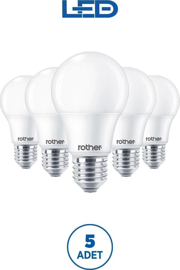 RTL01123-5 Rother A60 LED Ampul 9W E27 810 Lümen 3000K Sarı Işık Enerji Tasarruflu Ampul 5 Adet - Image 1