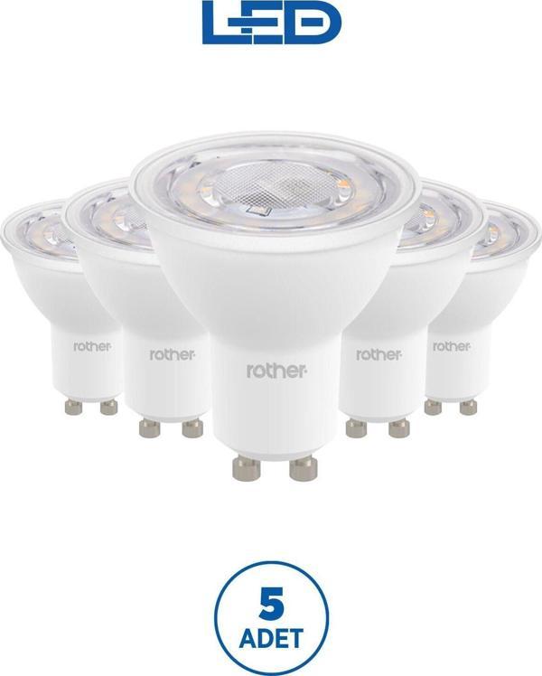 RTL11111-5 Rother GU10 LED Spot Ampul 6W 540 Lümen 4500K Gün Işığı Enerji Tasarruflu Ampul 5 Adet - Image 1