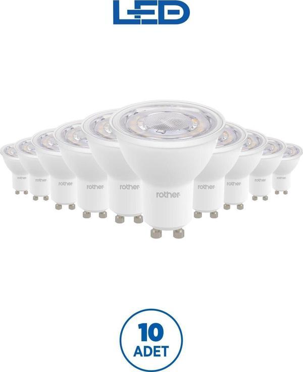 RTL11121-10 Rother GU10 LED Spot Ampul 6W 540 Lümen 3000K Sarı Işık Enerji Tasarruflu Ampul 10 Adet - Image 1