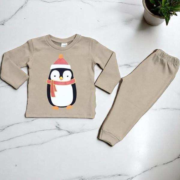 PENGUENLİ PİJAMA TAKIM Bej - Image 1