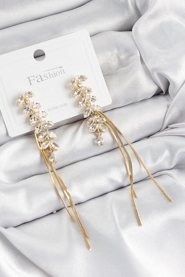 Pirinç Zirkon Taşlı Sallantılı Model Gold Renk 925 Ayar Gümüş Çivi Kadın Küpe - EBJ250726W36739 - Image 1