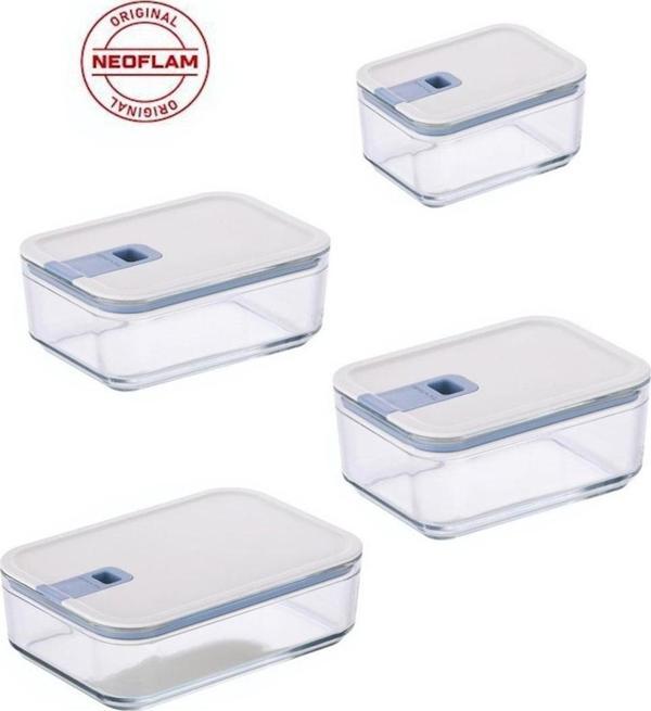 Neoflam Perfect Seal Dikdörtgen Cam Saklama Kabı Seti 4 Parça - Image 1