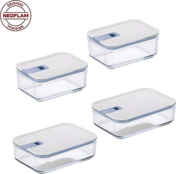 Neoflam Perfect Seal Dikdörtgen Cam Saklama Kabı Seti 4 Parça 1100ML + 1600ML - Image 1