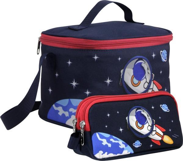 Cennec Erkek Çocuk 3D Astronot Desenli Lacivert Kırmızı Beslenme Çantası ve Kalemlik Seti - Image 1