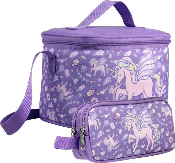 Cennec Kız Çocuk Nakışlı Unicorn Pegasus Desenli Lila Beslenme Çantası ve Kalemlik Seti - Image 1
