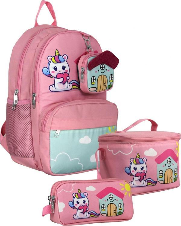 Cennec SETUMT5051A Üçlü İlkokul Çanta Seti (Pembe Yeşil - Unicorn - Kız Çocuk - Sevimli Anahtarlık Dahil) - Image 1