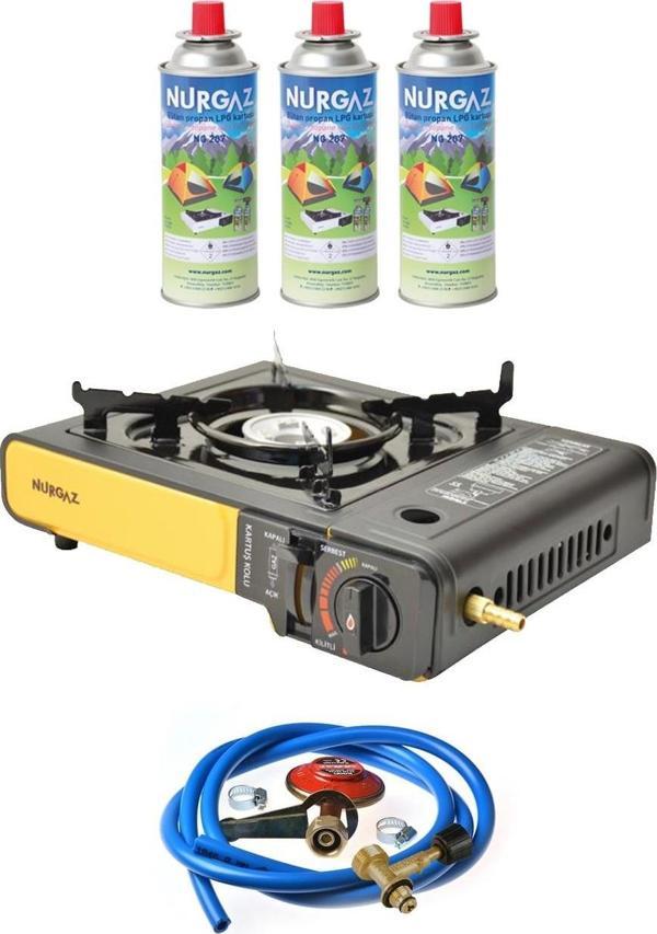 Nurgaz Ng 501 Çantalı Tekli Portatif Ocak + 3 Adet Kartuş +Hortum Dedantör Musluk Set - Image 1