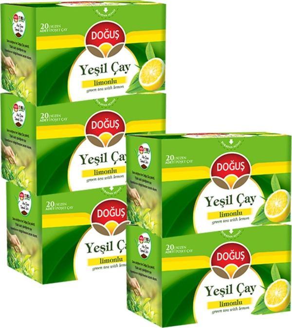 Doğuş YEŞİLÇAY LİMONLU 20 SÜZEN POŞET (30 gr), 5 ADET - Image 1