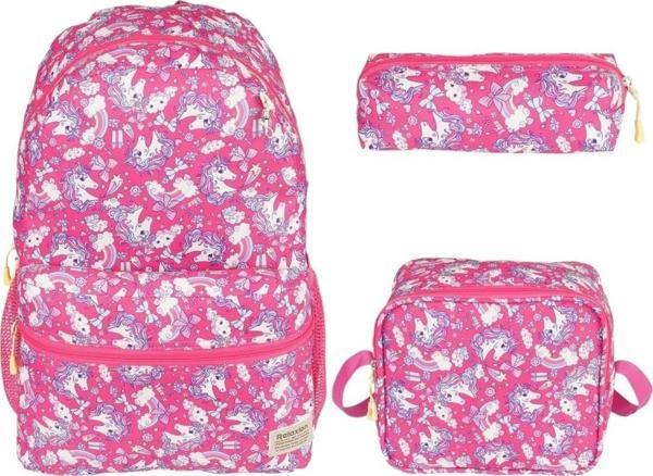 Relaxion Pembe Unicorn Anaokulu Ve Ilköğretim Sırt Çantası Beslenme Çantası Kalemlik 3'lü Takım - Image 1