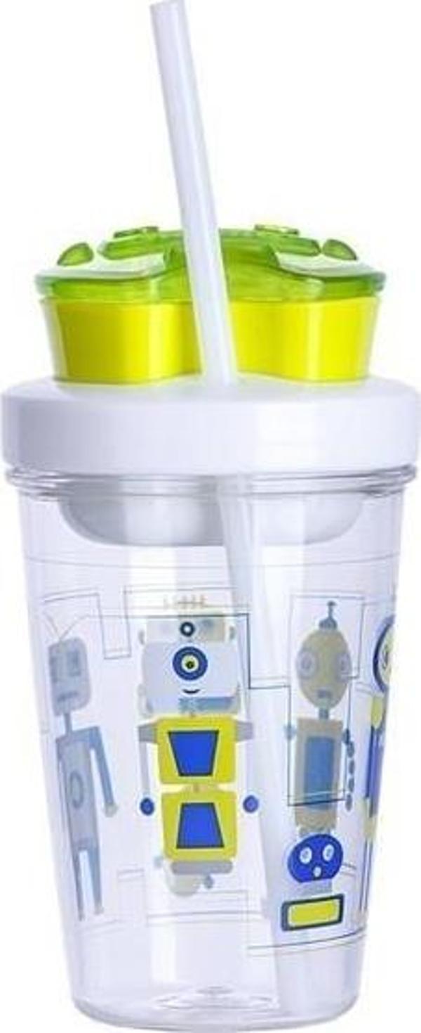 Contigo Bueno Snack Straw Robot Green 350 ml Çocuk Suluk - Image 1