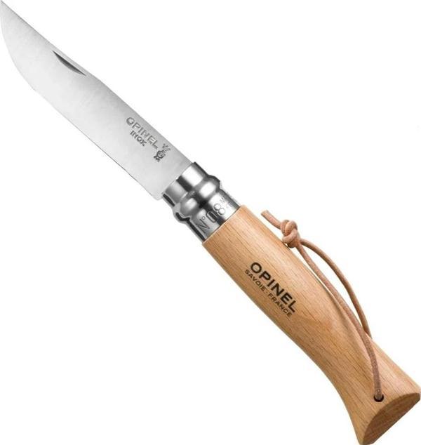 Opinel Inox 8 No Kayın Saplı Deri Askılı Paslanmaz Çelik Çakı - Image 1