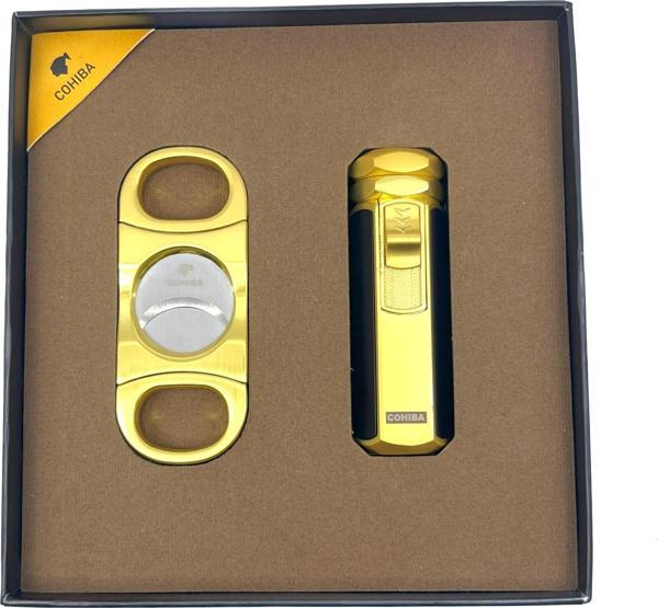 Cohiba Puro Makası ve Çakmak İkili Puro Seti - Gold - Image 1