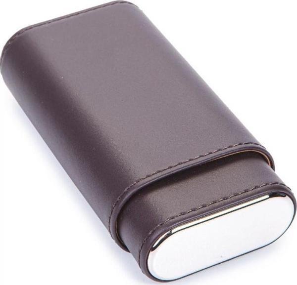 Parmida Deri Puro Kılıfı/Seyahat Humidoru 2'li - Kahverengi/Gümüş Rengi - Image 1