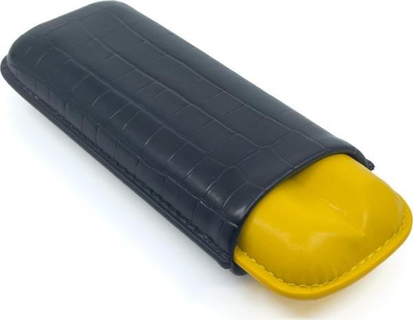 Parmida Deri Puro Kılıfı/Seyahat Humidoru İkili - Siyah/Sarı (Timsah Derisi Desen) - Image 1