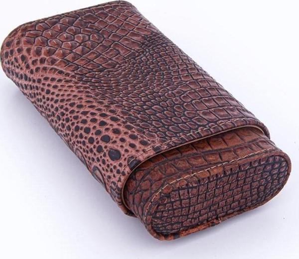 Parmida Deri Puro Kılıfı/Seyahat Humidoru Timsah Deri Desen - Kahverengi - Image 1