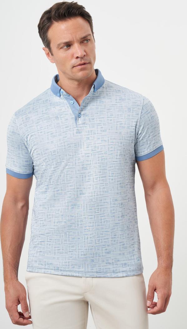  Erkek A. MAVİ Trend Merserize Jakar Desen Düğmeli Yaka Dynamic Fit T-Shirt - Image 1