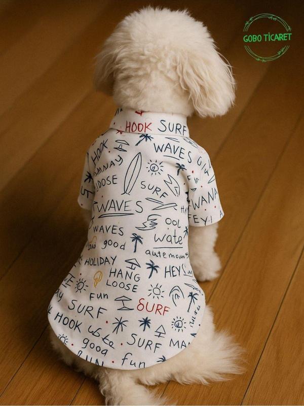 Gobo Sörf Temalı Şirin Kırmızı Kurdeleli Kedi Köpek Kıyafeti Elbisesi - Image 1