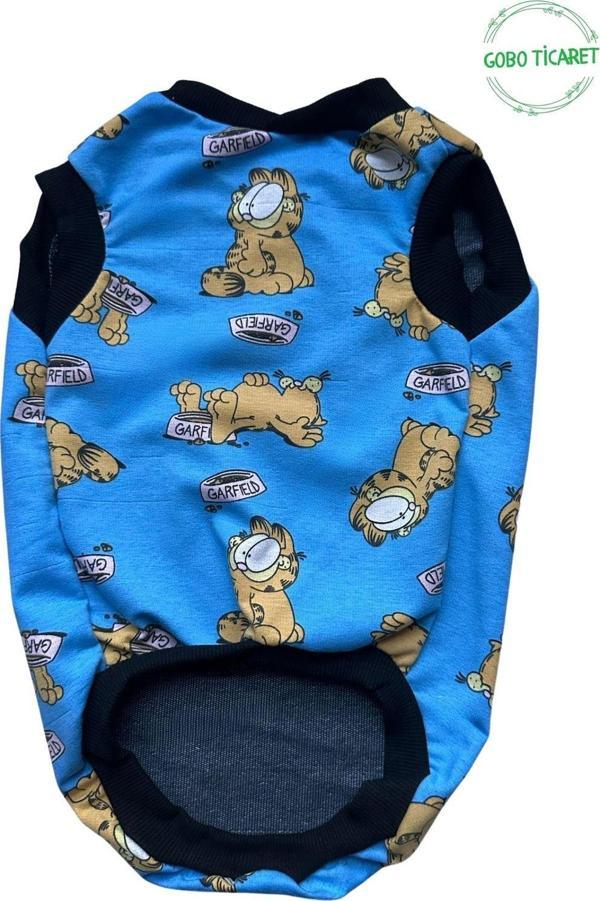 Gobo Garfield Desenli Mavi Kedi Köpek Kıyafeti Elbisesi Siyah Kollu - Image 1