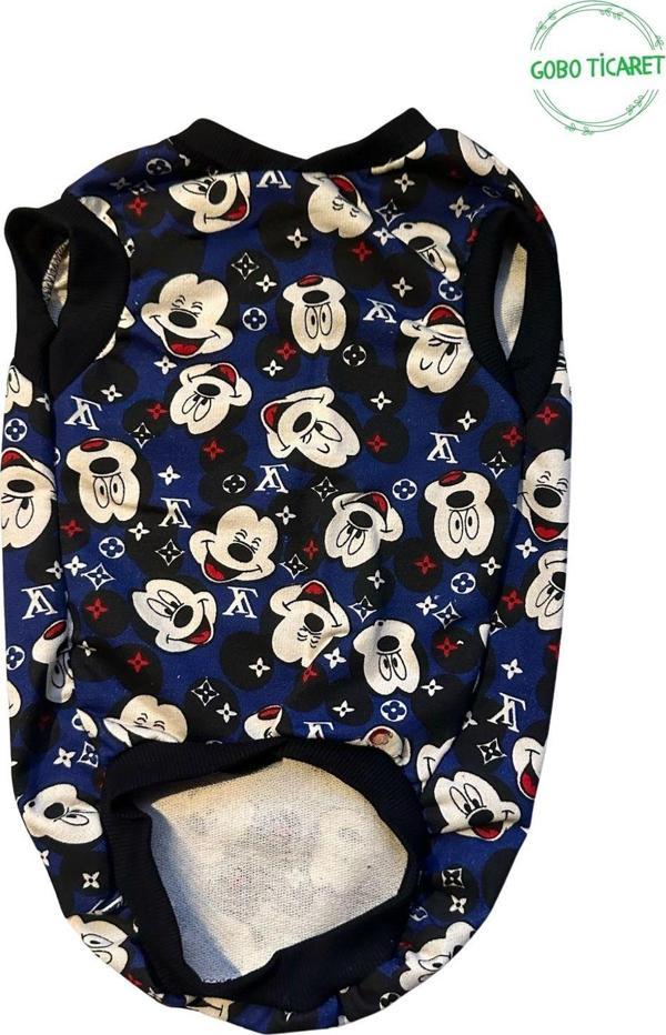 Gobo Mavi Mouse Desenli Kedi Köpek Kıyafeti Elbisesi Siyah Kollu - Image 1