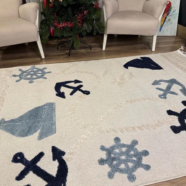 Hoom Rugs Kids Açık Renk Gemici Desenli Antibakteriyel & Kolay Temizlenebilir Çocuk Halısı - Image 1