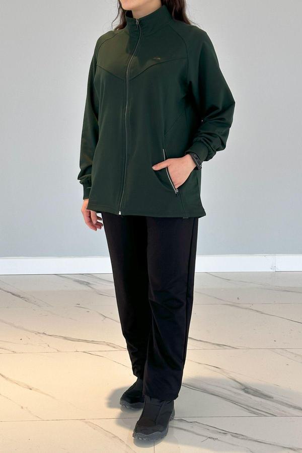 Remsa Kadın Büyük Beden Likralı Penye Eşofman Takımı 7728 Yeşil - Image 1