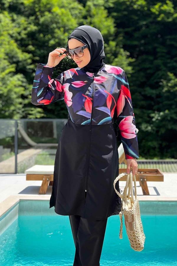 Remsa Paraşüt Tam Kapalı Tesettür Mayo Aller 2403 Flower - Image 1