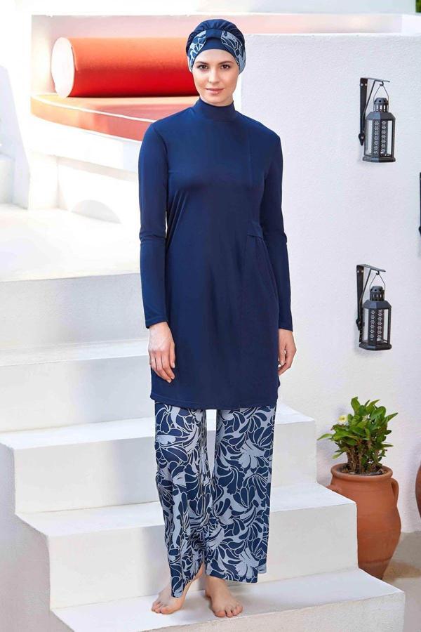 Remsa Likralı Tam Kapalı Tesettür Mayo Bol Paça Annıka 9236 Koyu Lacivert - Image 1