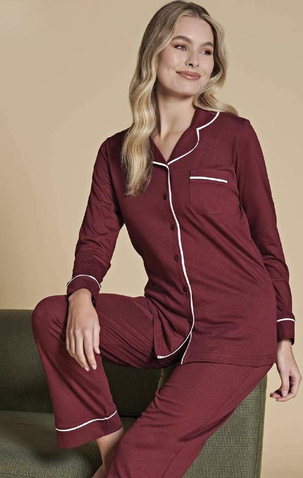 Remsa Kadın Önden Düğmeli Pijama Takımı 1435 Bordo - Image 1