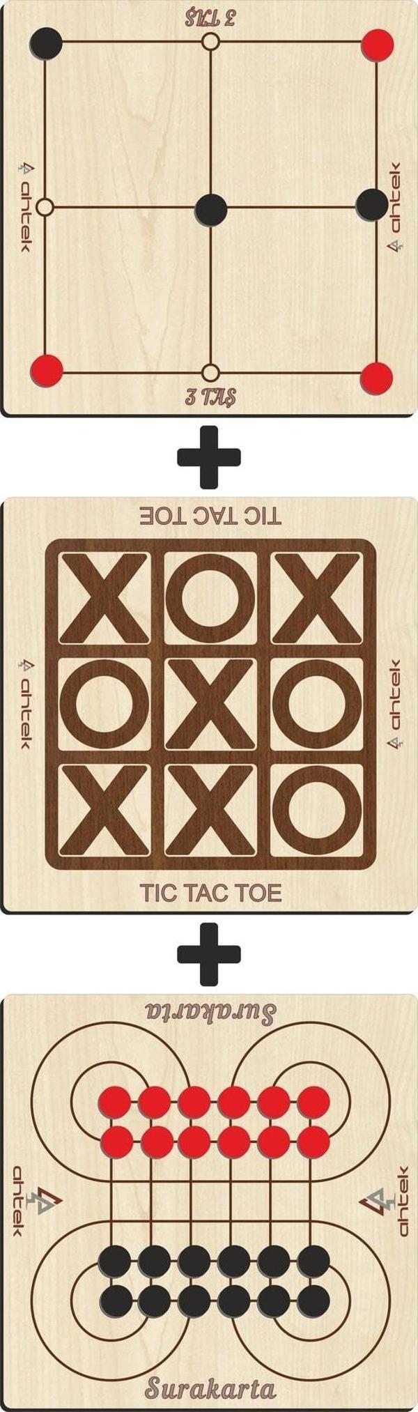 Ahtek 3 Lü Oyun Seti, Ahşap Tıc-tac-toe, 3 Taş Ve Surakarta Akıl, Zeka Ve Strateji Oyunu - Image 1