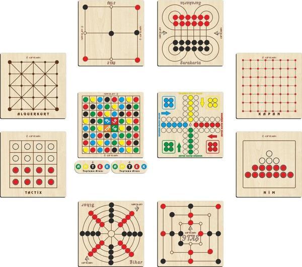 Ahtek Ahşap 10 Lu Set, 3 Taş+9 Taş+bihar+surakarta+tactix+kapan+nim+alquerkurt+kızma Birader+atla Topla - Image 1