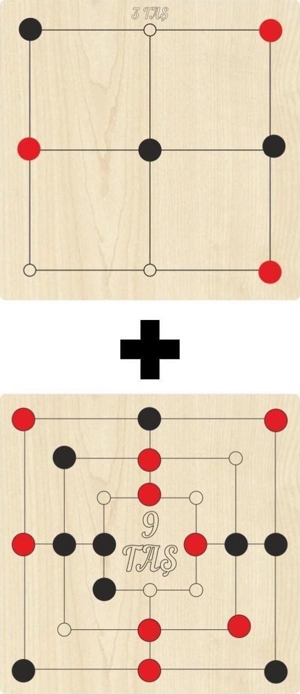 Ahtek Ahşap 9 Taş + 3 Taş Akıl, Zeka, Strateji Ve Beceri Oyunları Seti - Image 1