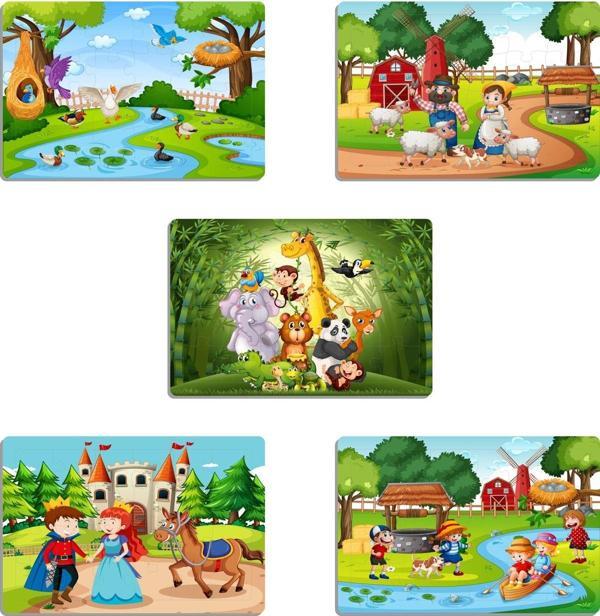 Ahtek Ahşap Çocuk Yapboz Puzzle Seti 5’li (model-2) - Image 1