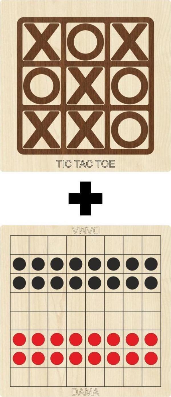 Ahtek Ahşap Dama + Tic-tac-toe Akıl, Zeka, Strateji Ve Beceri Oyunları Seti - Image 1