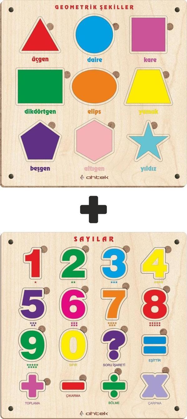 Ahtek Ahşap Eğitici 3d Sayılar Ve Geometrik Şekiller Bultak Yapboz Puzzle Oyuncak - Image 1