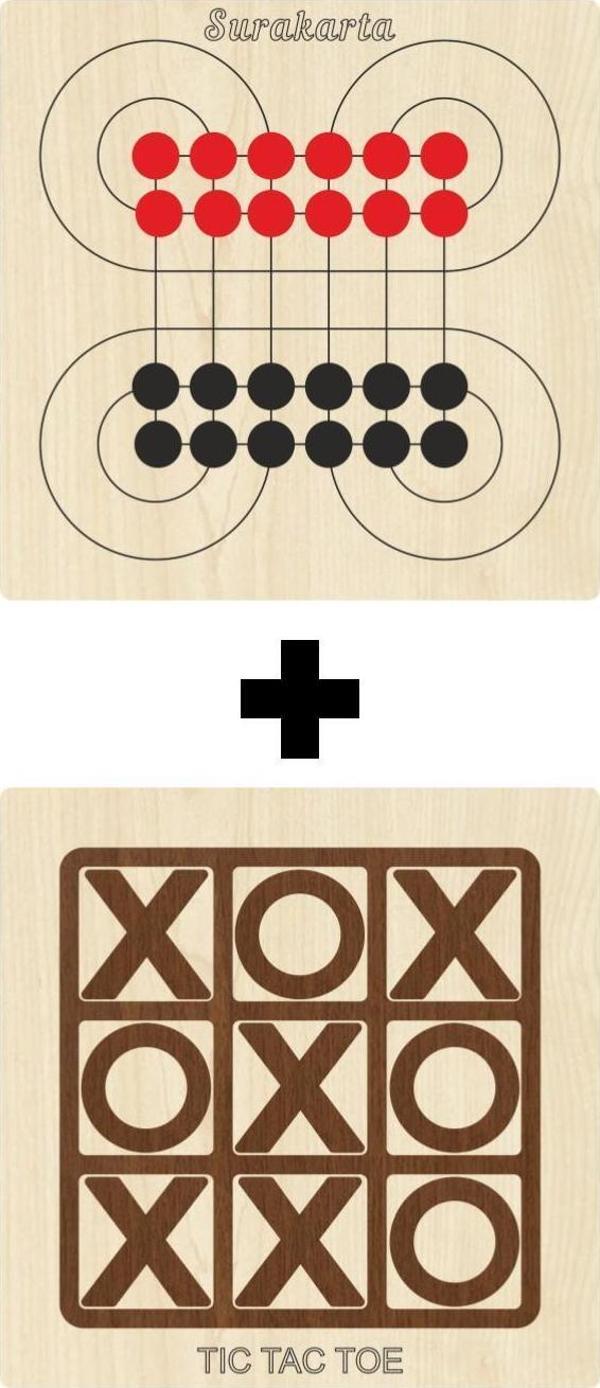Ahtek Ahşap Tic-tac-toe + Surakarta Akıl, Zeka, Strateji Ve Beceri Oyunları Seti - Image 1