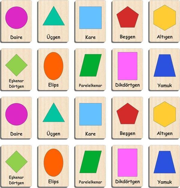 Ahtek Ahşap Yapboz Zeka Kartları Eşleştirme Oyunu Hafıza Kartı Puzzle (geometrik Şekiller) - Image 1