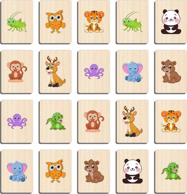 Ahtek Ahşap Yapboz Zeka Kartları Eşleştirme Oyunu Hafıza Kartı Puzzle (sevimli Vahşi Hayvanlar) - Image 1